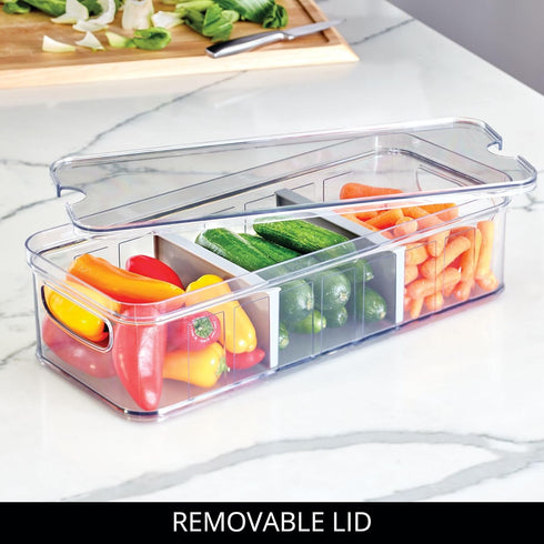 iDesign Recycled Plastic Crisp Large Divided Fruit and Vegetable Storage, 14.82" x 6.32" x 3.76" with Easy Grip Handles