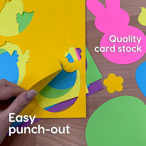 130 2-Sided Pieces Eggs, Baby Chicks & Bunny Punch Out Paper Cutouts for Easter Decorations, US Made Card Stock cutouts