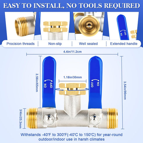 EJW 2 2 3/4 Inch Way Faucet Splitter,Double Hose Connector,Garden Hose Splitters, Hose Splitter Way, Two way Hose Bib