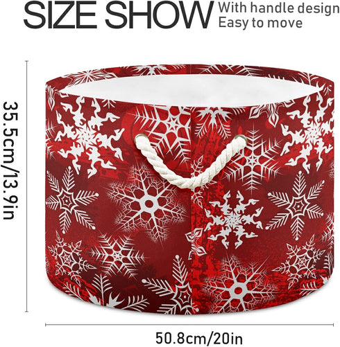 Christmas Large Storage Basket with Red Pattern and Snowflakes for Toys, Clothes, Laundry Hamper Organizer Bag with