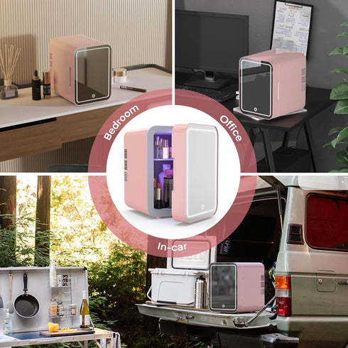 Skincare Makeup Fridge with Dimmable LED Light Mirror, 4L Portable Mini Fridge for Cosmetics, Skin Care