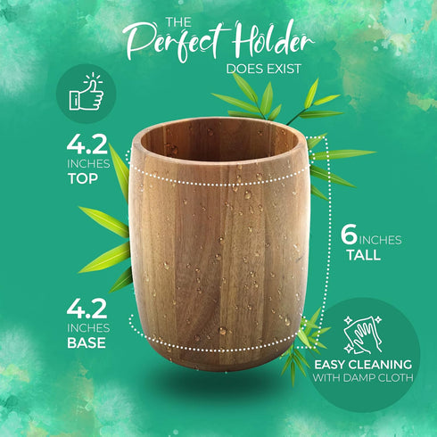 Bamboo Kitchen Counter Utensil Crock Holder - Oval Acacia 6" x 4 1/2"