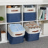 HNZIGE Fabric Cube Storage Bins, Set of 4, Closet Storage Bins for Organizing Home Office (White Blue)