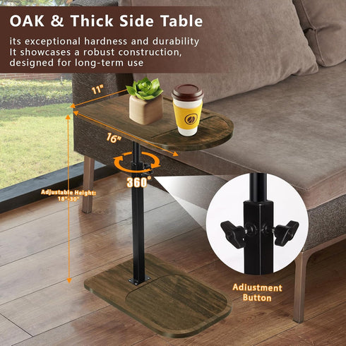 Adjustable/360 Side Table Sofa Tray for Couch - Swivel TV Tray Tables with Phone & Tablet Slot, Small Spaces Snack