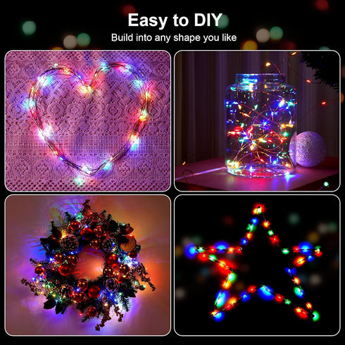 2 Pack 16.4ft 50 Ariceleo Battery Operated String Lights with Timer, Multi Color with Synchronized Twinkle Mode, Fairy