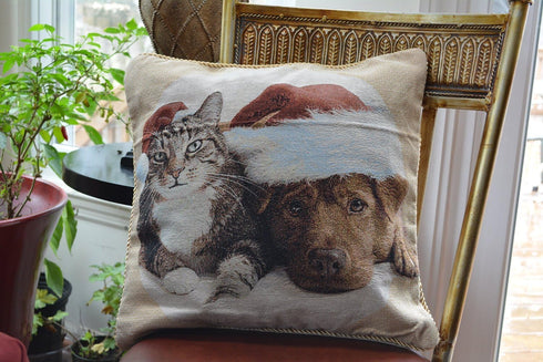 Tache Christmas Companions Cat Dog Holiday Throw Pillow Cushion Covers, 2 Piece