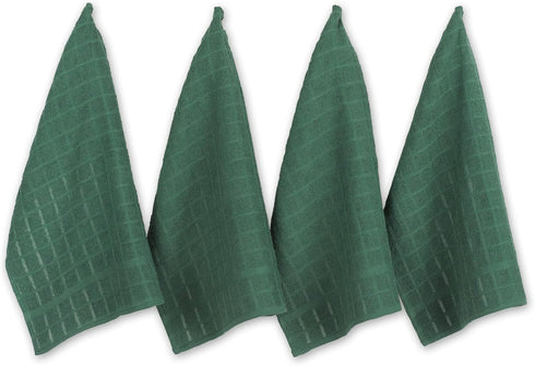 DII Basic Terry Collection Windowpane Dishtowel Set, 16x26, Dark Green, 4 Piece