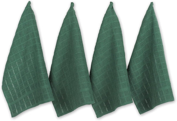 DII Basic Terry Collection Windowpane Dishtowel Set, 16x26, Dark Green, 4 Piece