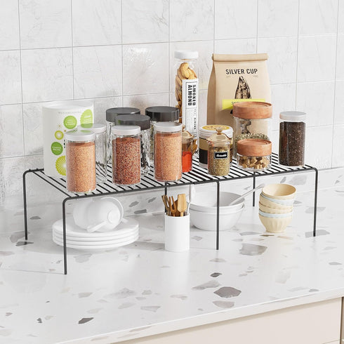 Expandable Storage Shelf - Adjustable Rustproof Metal Wire Spice Rack, Space Saver Kitchen Storage Shelves Set of 6