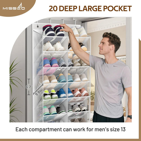 30 Closet 10 71") MISSLO Pairs Over the Door Shoe Organizer Breathable Mesh Hanging Shoe Rack for Storage with Wide