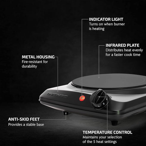 OVENTE Countertop Infrared Single Burner, 1000W Electric Hot Plate with 7” Ceramic Glass Cooktop, 5 Level Temperature Setting & Easy to Clean Base, Compact Stove for Home Dorm Office, Black BGI101B by OVENTE