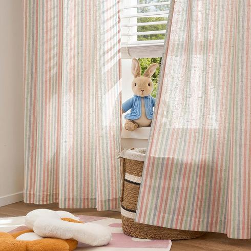 jinchan 84 inch Grommet 2 Linen Curtains for Living Room Candy Striped Curtains Length for Baby Girls Kids Room Ticking