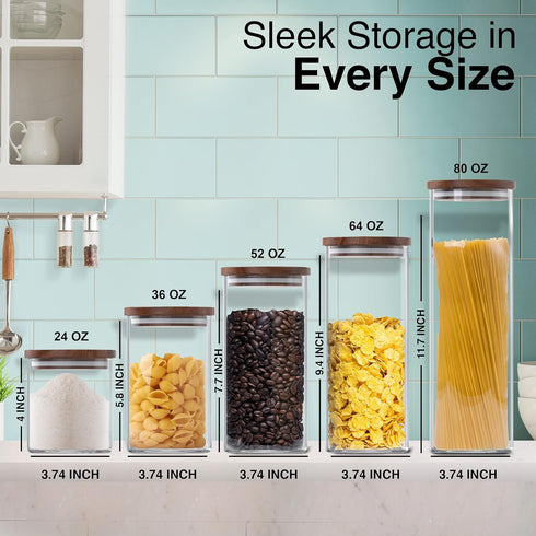 Essos Set (2) 80 oz Square Glass Jars with Wood Lids of fl Airtight and Stackable Storage Containers for Kitchen Pantry