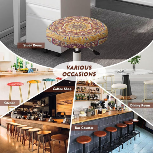 Lotusorchid 2 Boho Stool Covers Round, Mandala Flower Piece Bar Stool Cover Elastic Stool Cushion Cover, Washable Stool