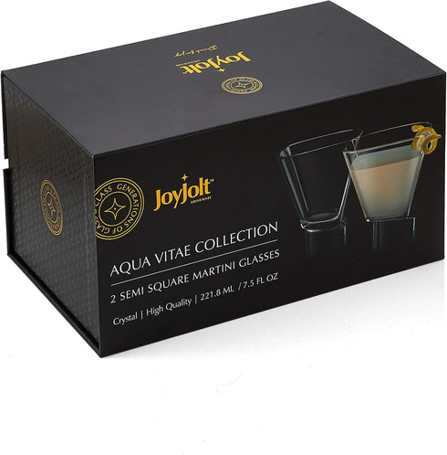 JoyJolt Aqua Vitae Martini Glass Set of 2, Crystal Glassware, Stemless Cocktail Glasses