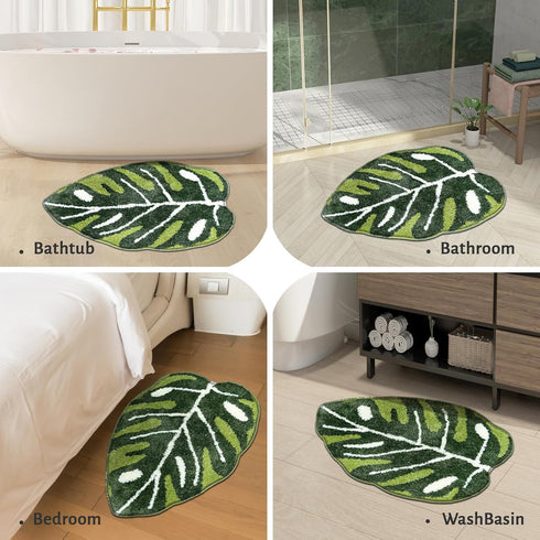 Cute Monstera Leaf Shaped Bathroom Rugs Non Slip Bath Mat Absorbent Washable Small Bath Matt Bathroom Decor