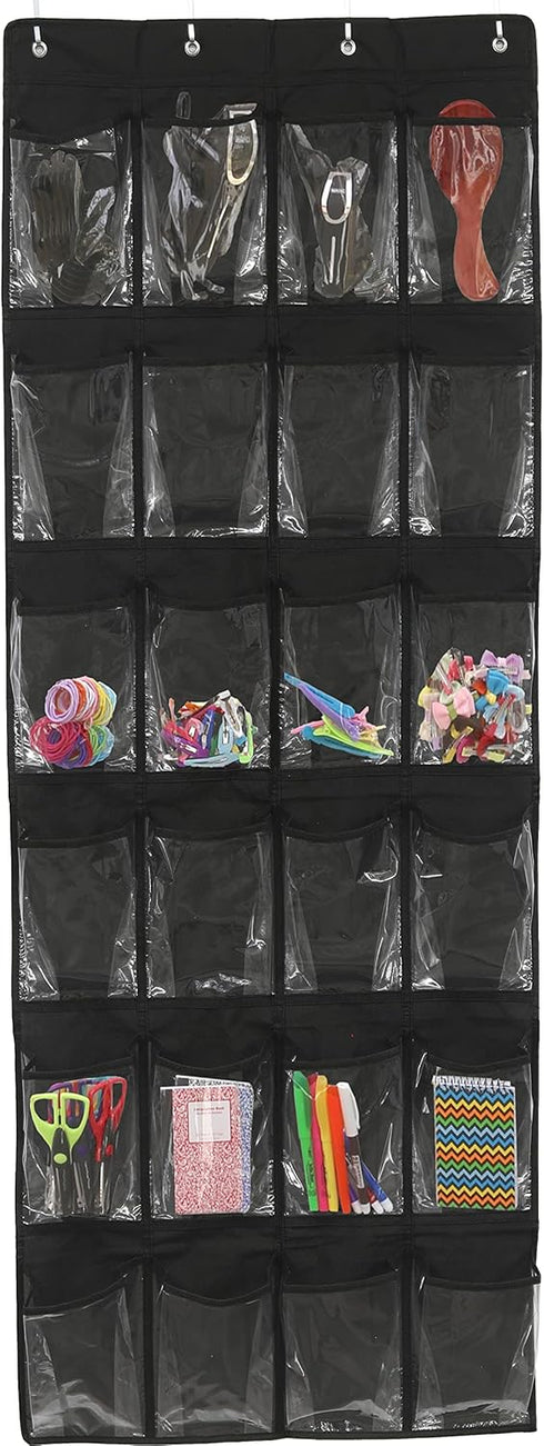 Simple Houseware 24 Pockets Over The Door Hanging Shoe Organizer, Black (64'' x 19'')
