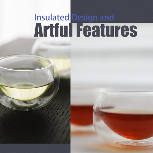 PunPun 2.7oz. Double Wall Borosilicate Glass Tea Cups, Set of 4 Heatproof Insulating Espresso Cups