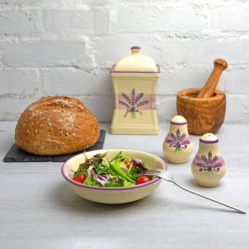 City to Cottage Ceramic Salt and Pepper Shakers Set, Handcrafted Cream Lavender Floral Spice Shakers for Farmhouse