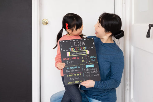 Kate & Milo First and Last Day of School Reversible Chalkboard, Reusable Photo Sharing Prop