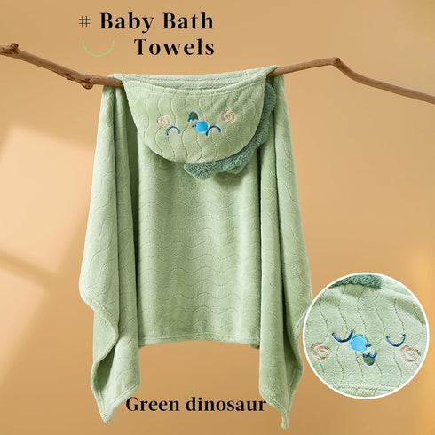 2 Pack 0-12 27.5 55 inch Hooded Towel for Kids, Coral Fleece Kids Bath Towels, Soft and Absorbent Toddler Towels