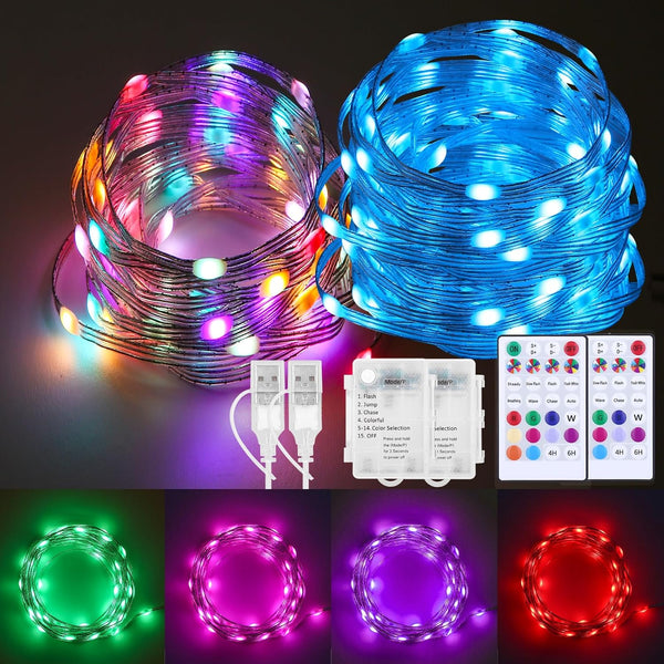 osteplus 2 Pack Fairy Lights Battery Operated Color Changing String Lights with Remote,