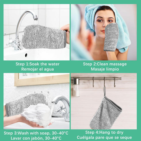 PHOGARY 8 Pack Striped,7.8X 5.1in Microfiber Wash Mitts for Face Body, Soft Face Shower Bath Mitt Coral Fleece
