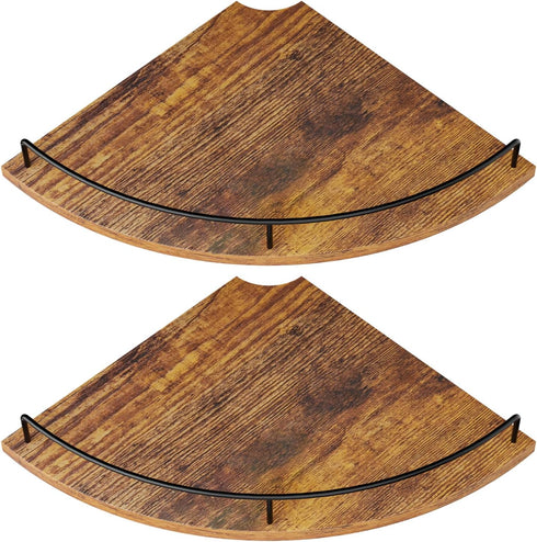 Corner Floating Shelves, Rustic Brown Wood, Set of 2, Wall Mount Storage