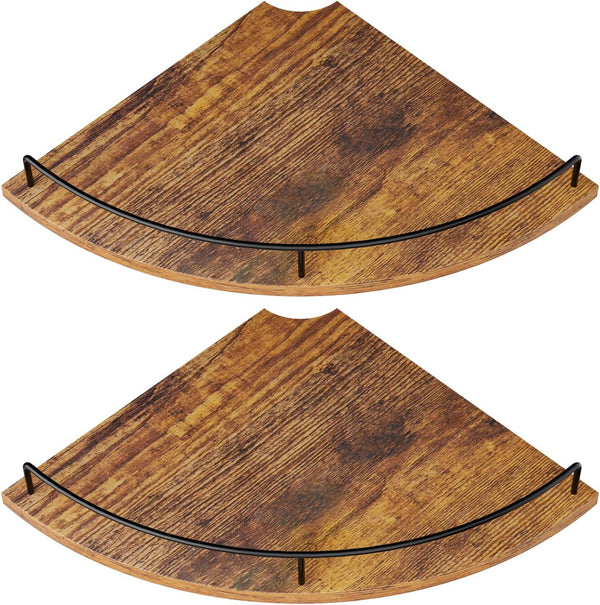 Corner Floating Shelves, Rustic Brown Wood, Set of 2, Wall Mount Storage
