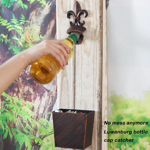 Rustic Beer Cap Catcher Wall Mount - Stainless Steel Bottle Top Bucket with Drainage (Antique Copper)