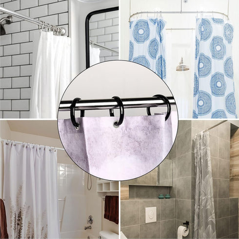 Premium Plastic Shower Curtain Rings - Easy Snap Closure Shower Curtain Hooks, O Shape, Black, 12Pcs