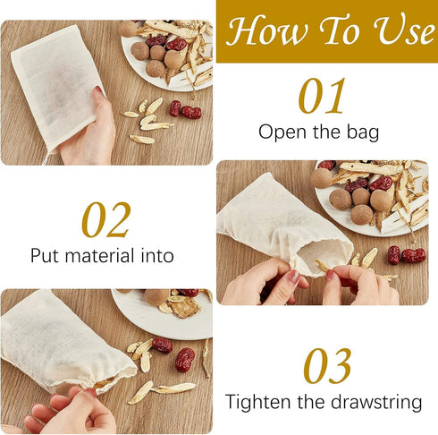 TUZAZO 24 Pack Reusable Tea Bags, Drawstring Muslin Bags, Spice Bags, Cheesecloth Bags for Cooking, 4 x 6 inch