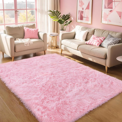 KICHOWUA 5'x8' KCHOWUA Pink Fluffy Area Rug for Girls' Bedroom, Machine Washable Plush Pastel Shag Rug, Large Soft