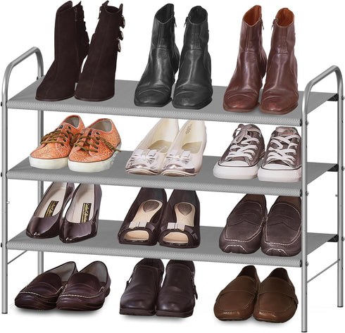3-Tier 916 Closet, Simple Houseware Shoe Rack Storage Organizer, Grey Space-Saving Shoe Shelf, Holds Pairs, Sturdy