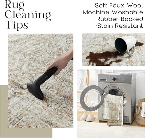 Boho Kitchen Rug Washable, 2x3 Non-Slip Farmhouse Neutral Small Area Rug for Bathroom Bedroom Indoor Entrway