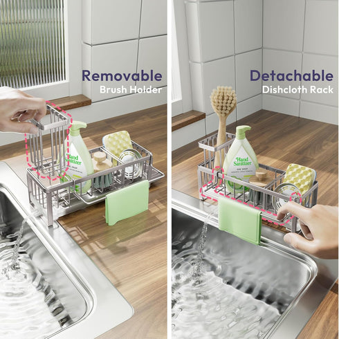 Countertop, SWTYMIKI Sponge Holder for Kitchen Sink - Sink Caddy with Brush Holder Self-draining Sponge Caddy Organizer