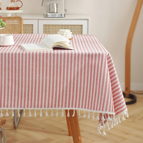 meioro Tablecloth Striped Fringe Table Cloth Rectangular Tablecloths Cotton Linen Table Cover