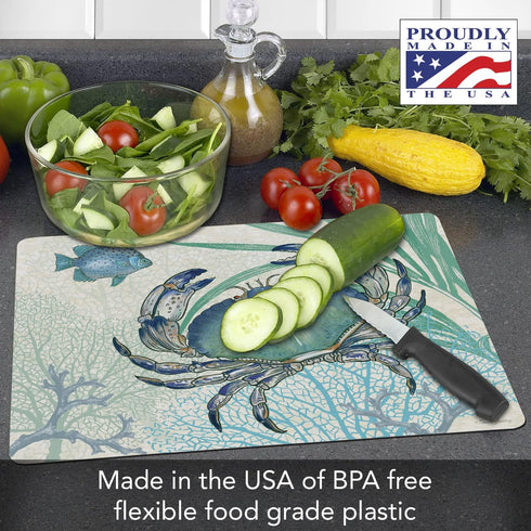 Cut N' Funnel Oceana Designer Flexible Plastic Cutting Board Mat, 15" x 11.5", Easy to Clean