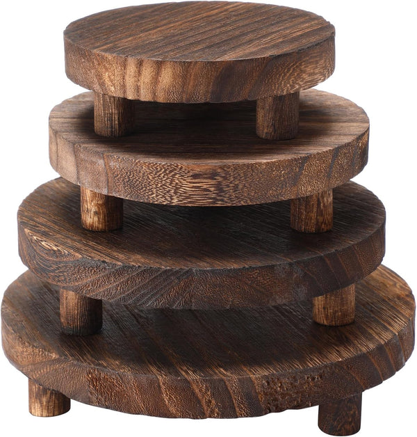 Geetery 4 Pcs Wooden Risers for Display Wood Pedestal Stand Mini Tray