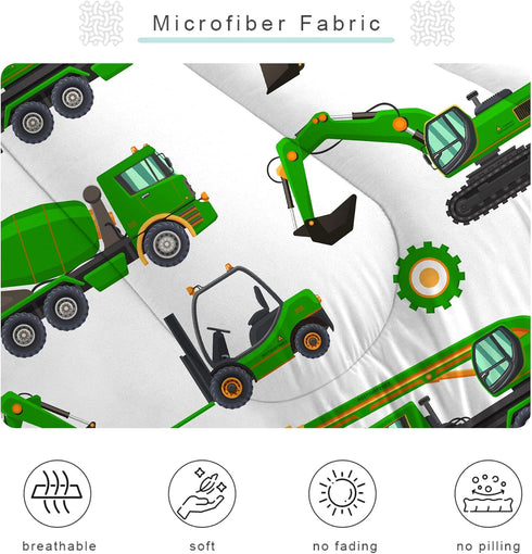 Set Sets Set 1 1 Comforter Green Tractor: Twin Size Cartoon Excavator Truck Car Bedding for Boys Kids Teens Toddler