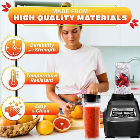 2Pcs Single Serve Blender Cup with Lid - 16 Oz Replacement Cup for Ninja Blenders
