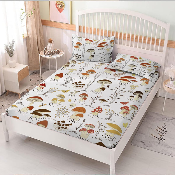 MUSOLEI Mushroom Fitted Sheet,Mushroom Sheet Mushrooms Bedding Boy Bed Sheets,Creative cottagecore Bedding