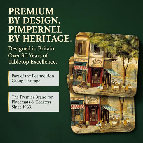 Set 4 4" Pimpernel Parisian Scenes Coasters, of Elegant Cork-Backed Boards Featuring Classic Paris Art Prints, Heat