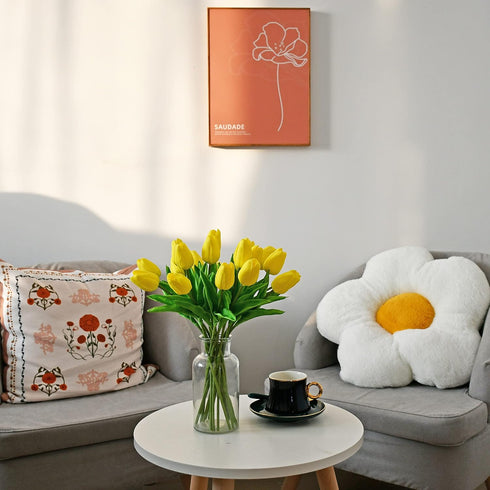 Mandy's Artificial Tulips – 20 Stems Yellow PU Faux Flowers for Wedding Home Decor, 13.5 Inch