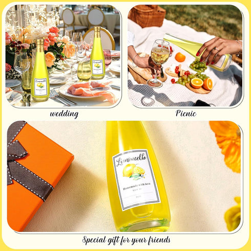 6 Set 11 oz 330 ml Set Maxcheck Lemoncello Glass Wine Bottles with Labels Stickers Airtight Empty Clear Liquor Bottles