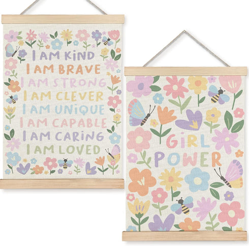 URLLUAE Girls Room Wall Decor, Nursery Colorful Flower Girly Wall Art With Wooden