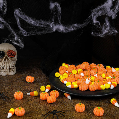 Halloween Resin Charms - 80Pcs Fake Pumpkin Candy Corn Mini Ornaments for DIY Craft Making Decorations