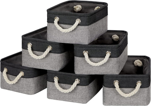 Temary Fabric Storage Baskets - 6 Pcs Small Cloth Basket for Shelves, Collapsible Decorative Storage Organizer, Black