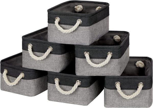Temary Fabric Storage Baskets - 6 Pcs Small Cloth Basket for Shelves, Collapsible Decorative Storage Organizer, Black
