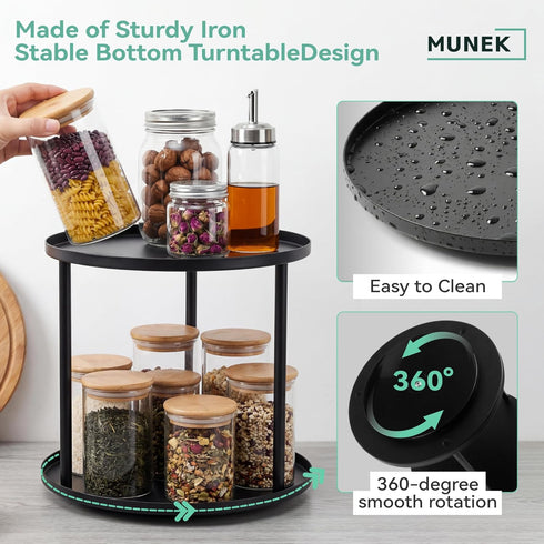 MUNEK 9" Organizer,2 Lazy Susan Tier Rotating Spice Rack Organization,Metal Lazy Susan for Table Top,Pantry, Bathroom